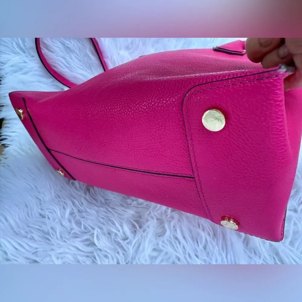 Michael Kors Fuchsia Pink Satchel – Pebbled Leather + Gold Lock & Strap - Picture 5 of 16